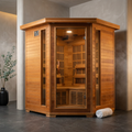 4-Person Cedar Corner Infrared Sauna with 10 Carbon Heaters