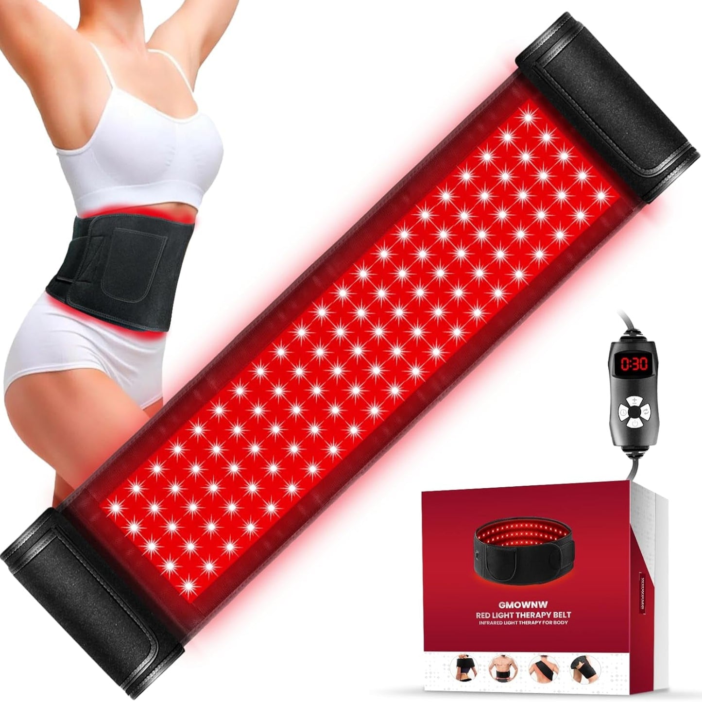 Red Light Therapy for Body, Infrared Light Therapy for Belt Shoulder Waist, Upgraded 3 in 1 LED Beads, 660Nm Red Light & 850Nm near Infrared Light Therapy Belt Wrap Timer Remote Control