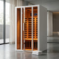 2 Person Extendable FAR Infrared Sauna for Home, Hemlock Wood Low EMF 6 Carbon Heaters Indoor Saunas with LED Lights, Bluetooth Speaker, Digital Control Panel, and Seating Bench