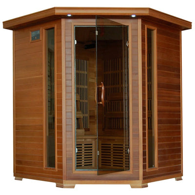 4-Person Cedar Corner Infrared Sauna with 10 Carbon Heaters